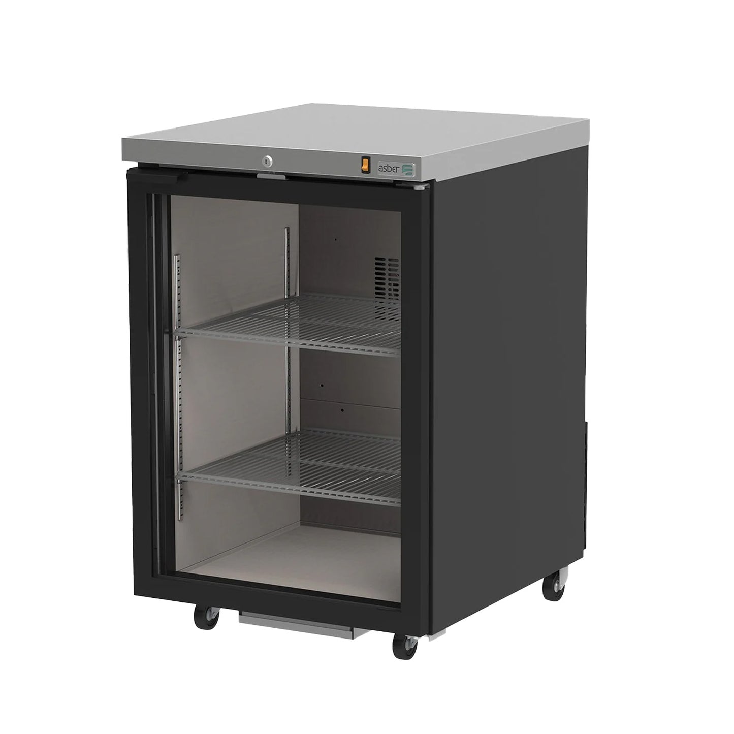 REFRIGERADOR DE CONTRA BARRA EN VINYL NEGRO - 1 PUERTA DE CRISTAL - CERRADURA EN PUERTA + LUZ INT.