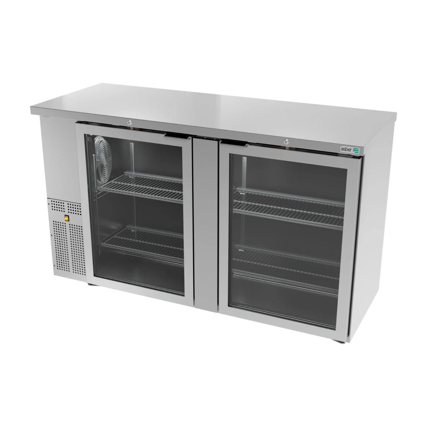 REFRIGERADOR DE CONTRA BARRA EN A.I. - 2 PUERTAS DE CRISTAL - CERRADURAS EN PUERTAS - LUZ INT. SLIM LINE