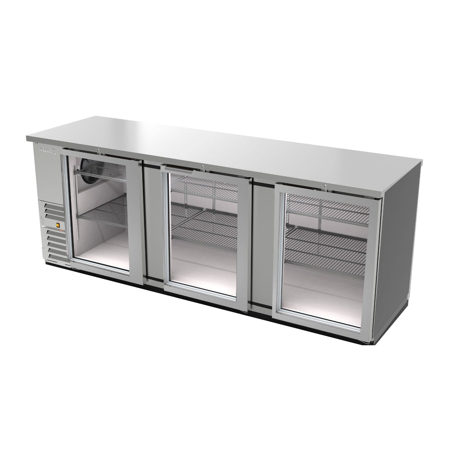 REFRIGERADOR DE CONTRA BARRA EN A.I. - 3 PUERTAS DE CRISTAL - CERRADURAS EN PUERTAS + LUZ INT.