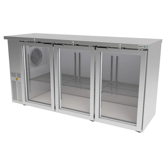 REFRIGERADOR DE CONTRA BARRA EN A.I. - 3 PUERTAS DE CRISTAL - CERRADURAS EN PUERTAS - LUZ INT. SLIM LINE