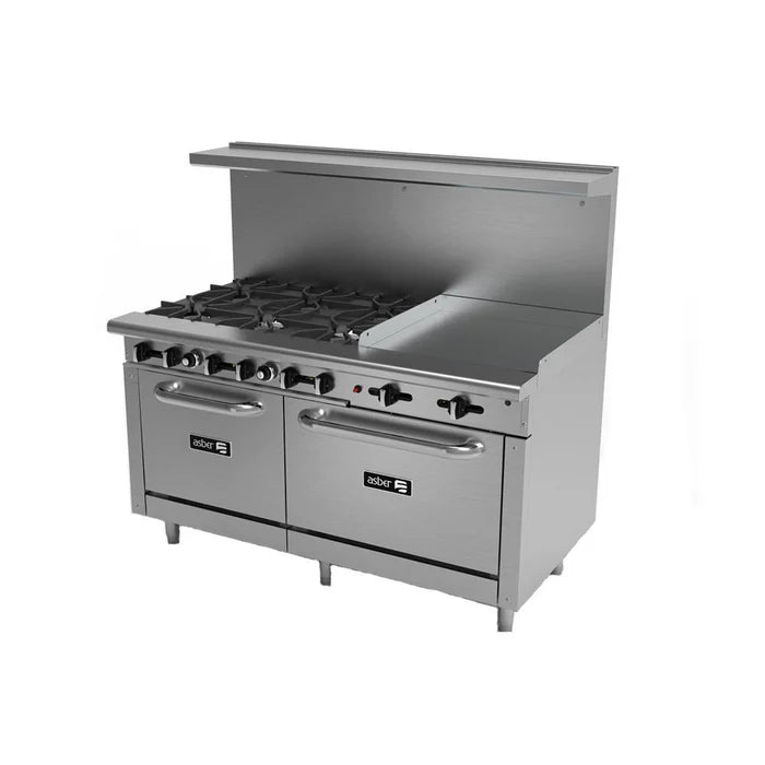 6 FUEGOS ABIERTOS + PLANCHA 24" + 2 HORNOS 24" Y 36". RESTAURANT LINE