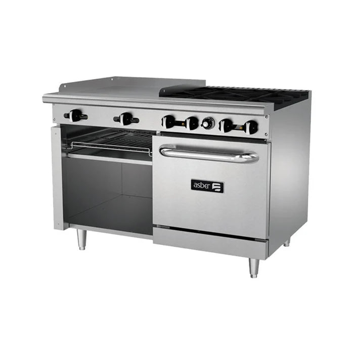 4 FUEGOS ABIERTOS + PLANCHA 24" + GRATINADOR + HORNO 24". RESTAURANT LINE