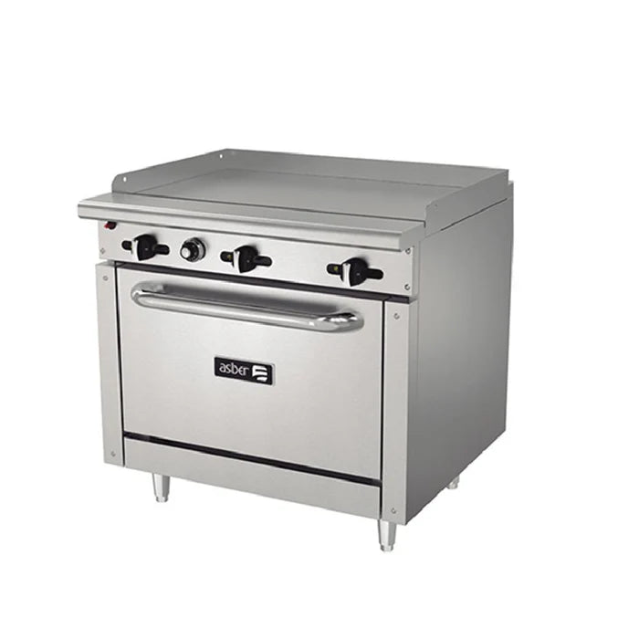 ESTUFA A GAS PLANCHA 36" + HORNO 36". RESTAURANT LINE