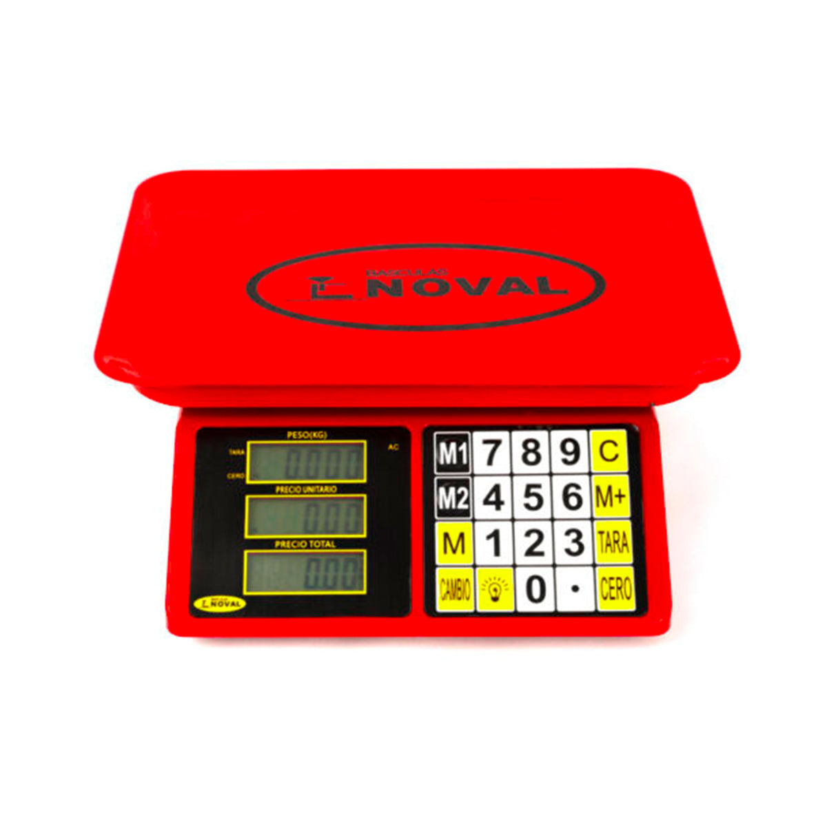 Bascula comercial Peso, Precio y Total, de 20 kg.a 2g. de precisión, plato y carcasa en plástico ABS. Disponible en color: Azul, Amarillo, Rojo y Verde.