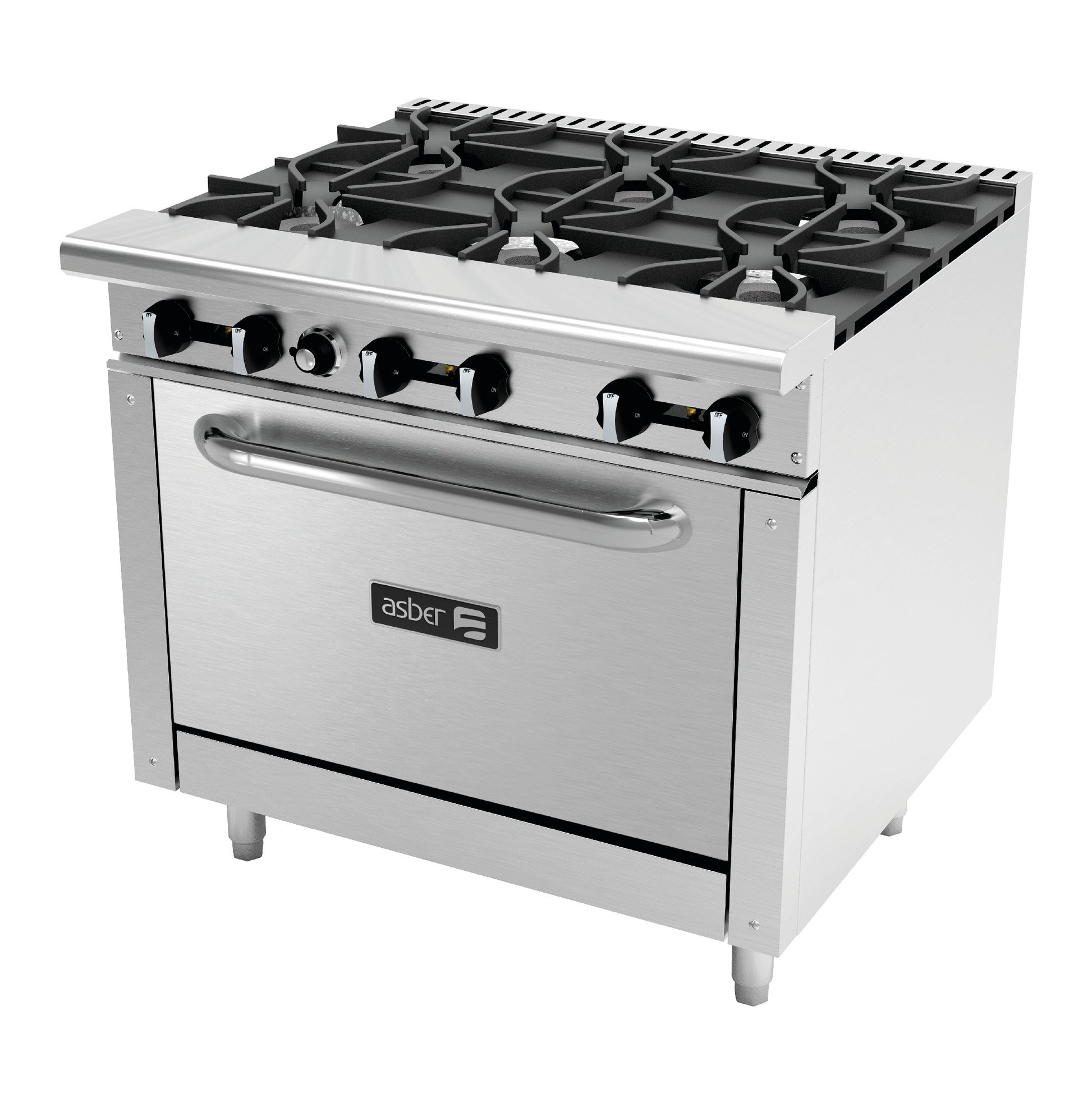 Estufa a Gas de 6 Fuegos Abiertos + Horno 36" Asber AER-6-36