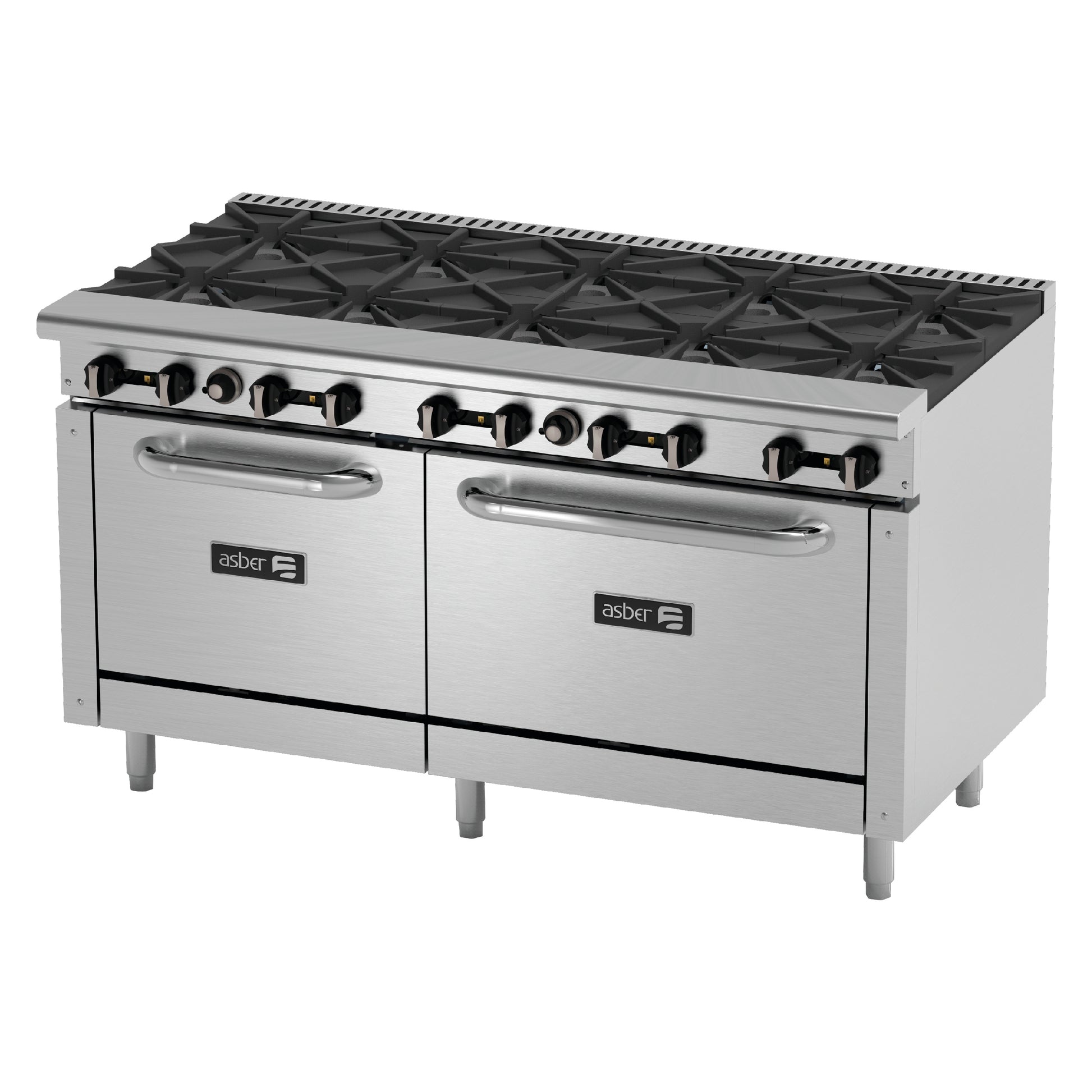 Estufa a Gas Doble Horno 10 Quemadores Acero Inoxidable Asber AER-2-B10-60