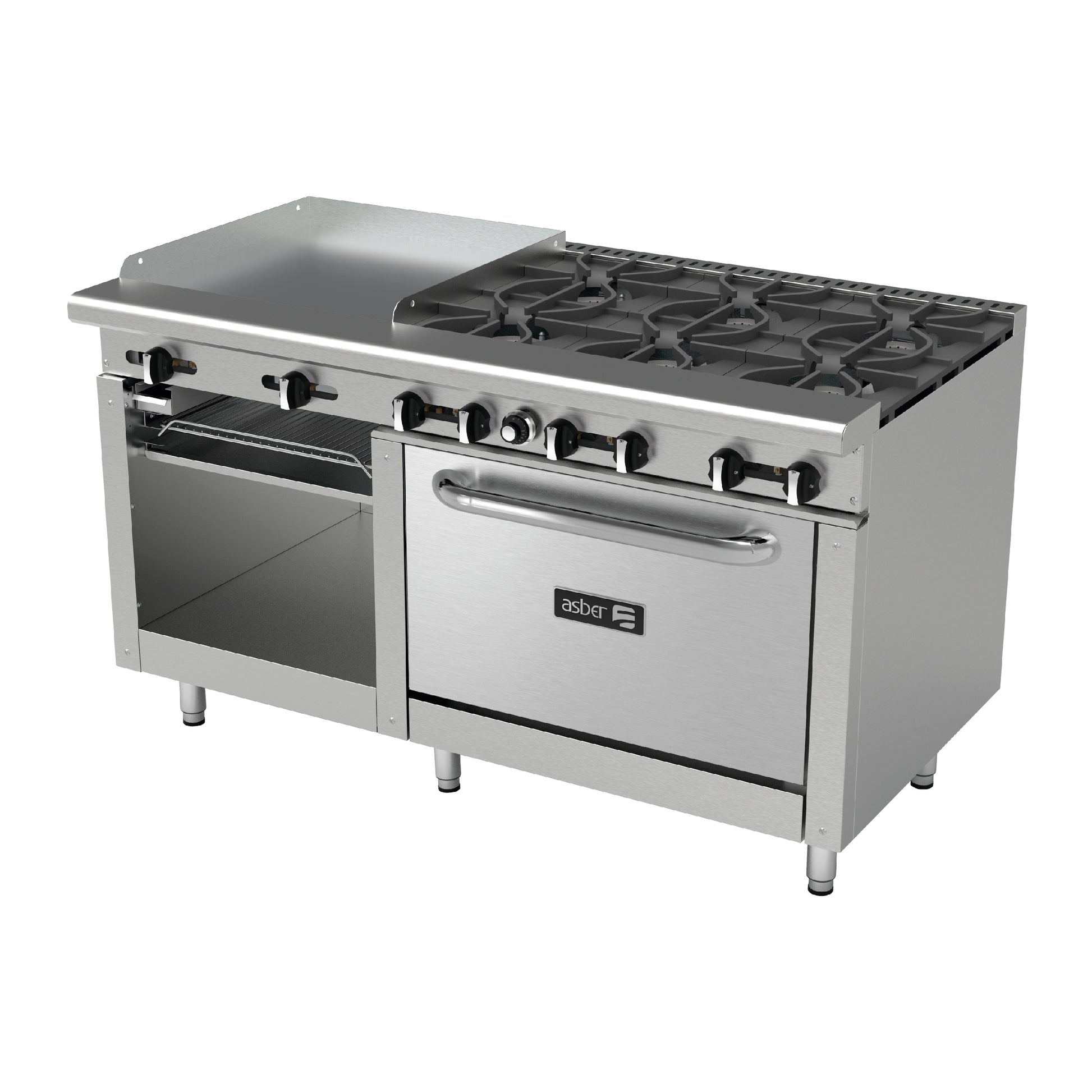 Estufa Múltiple con Plancha y Horno 4 Quemadores Asber AEMR-G24-B6-60-H