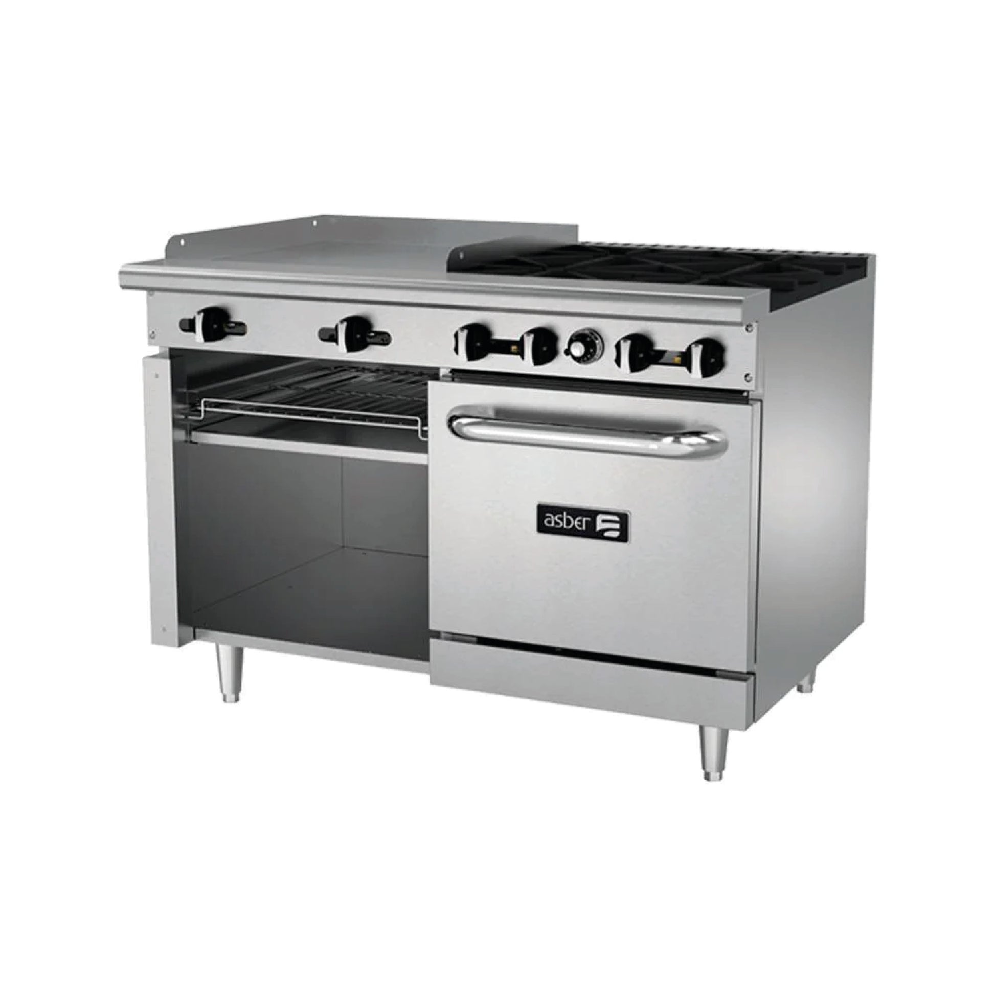 Estufa Múltiple con Plancha y Horno 4 Quemadores Asber AEMR-G24-B4-48-H