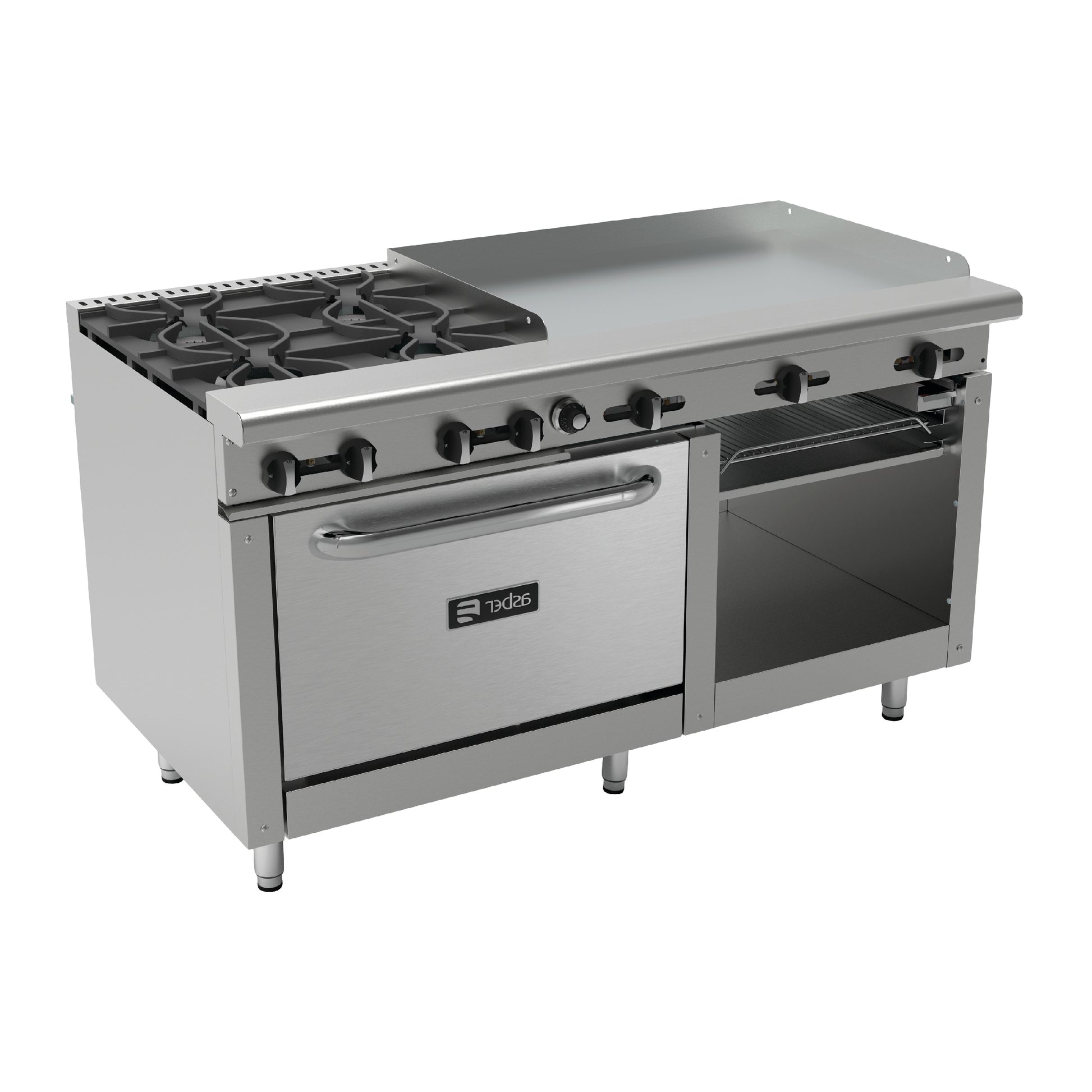Estufa 4 Fuegos Abiertos + Plancha 36" Asber AEMR-2-G36-B4-60-H