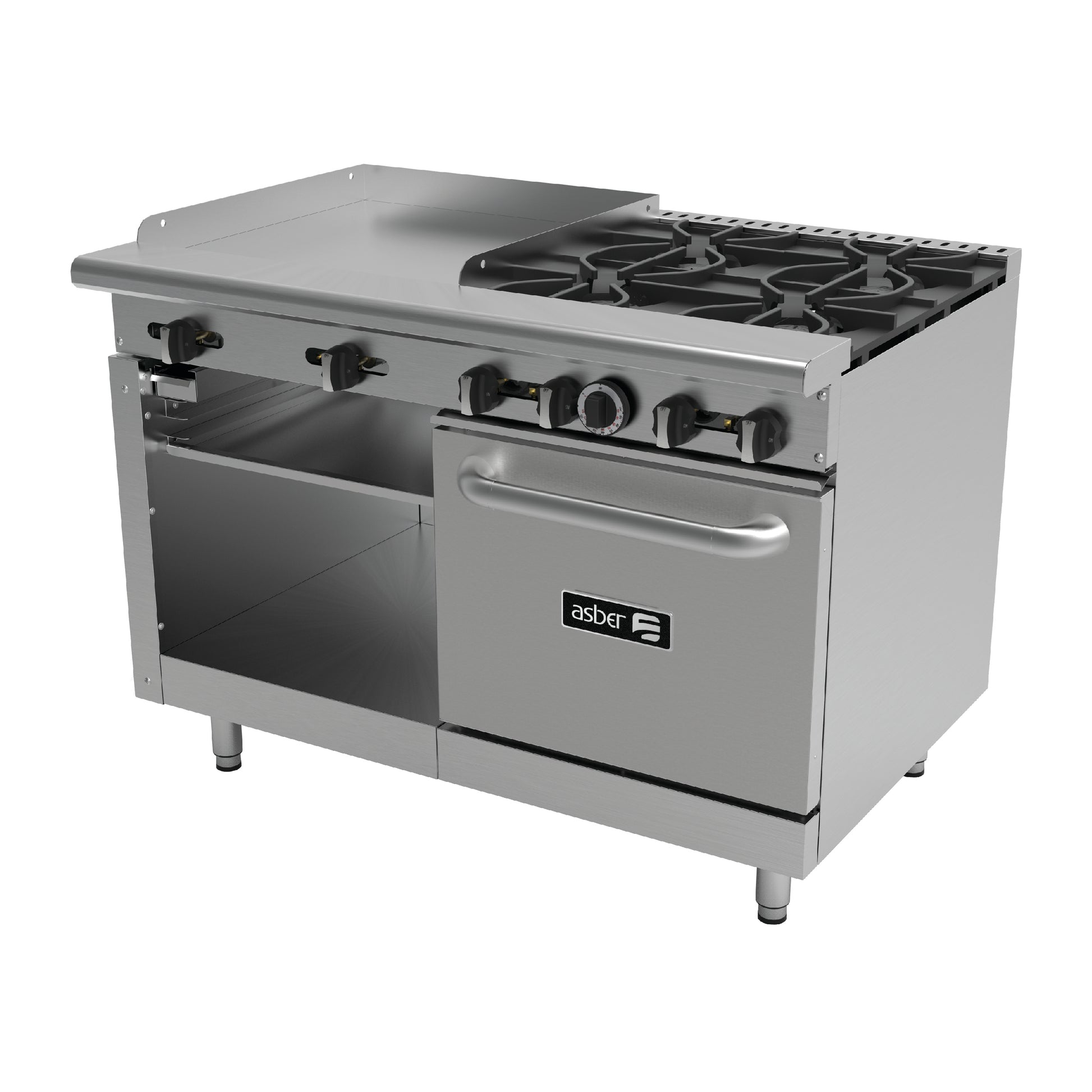 Estufa 4 fuegos Abiertos + Plancha 24" + Horno Asber AMR-48