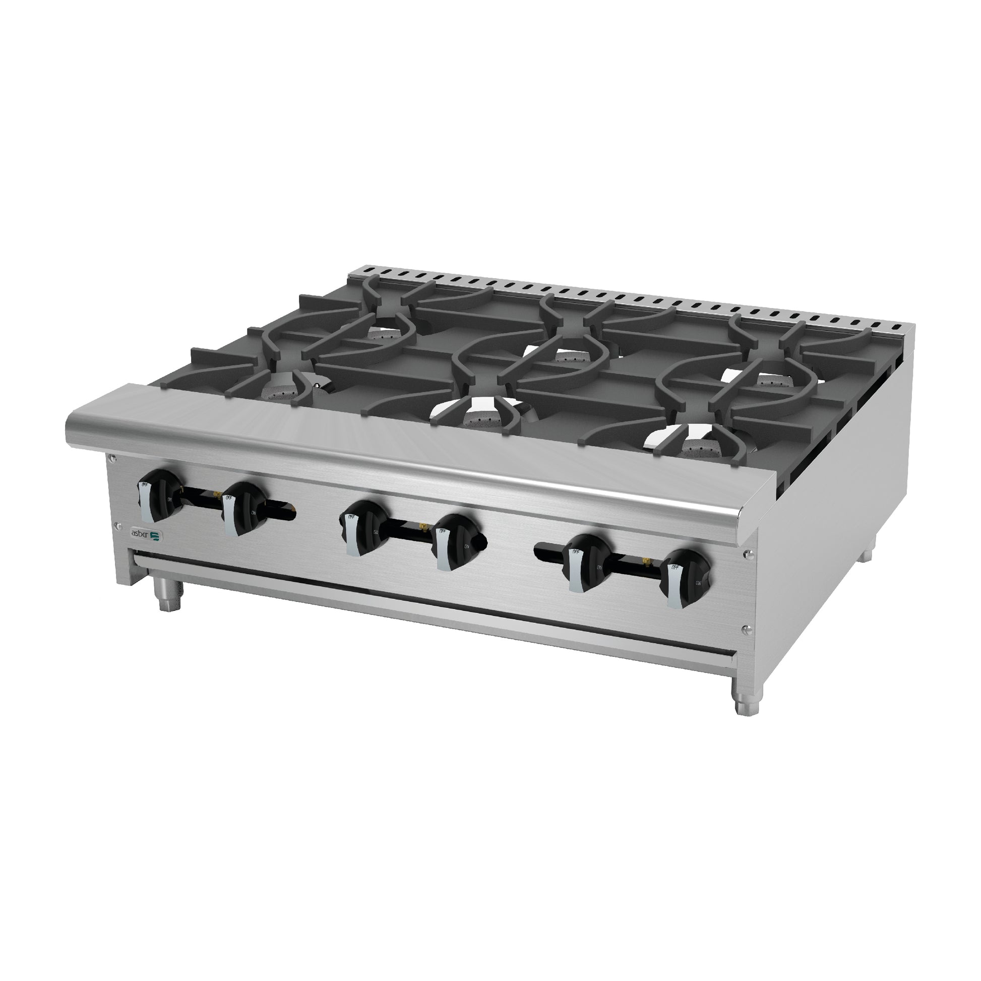 Parrilla a Gas de 6 Fuegos Abiertos Acero Inoxidable Asber AEHP-6-36