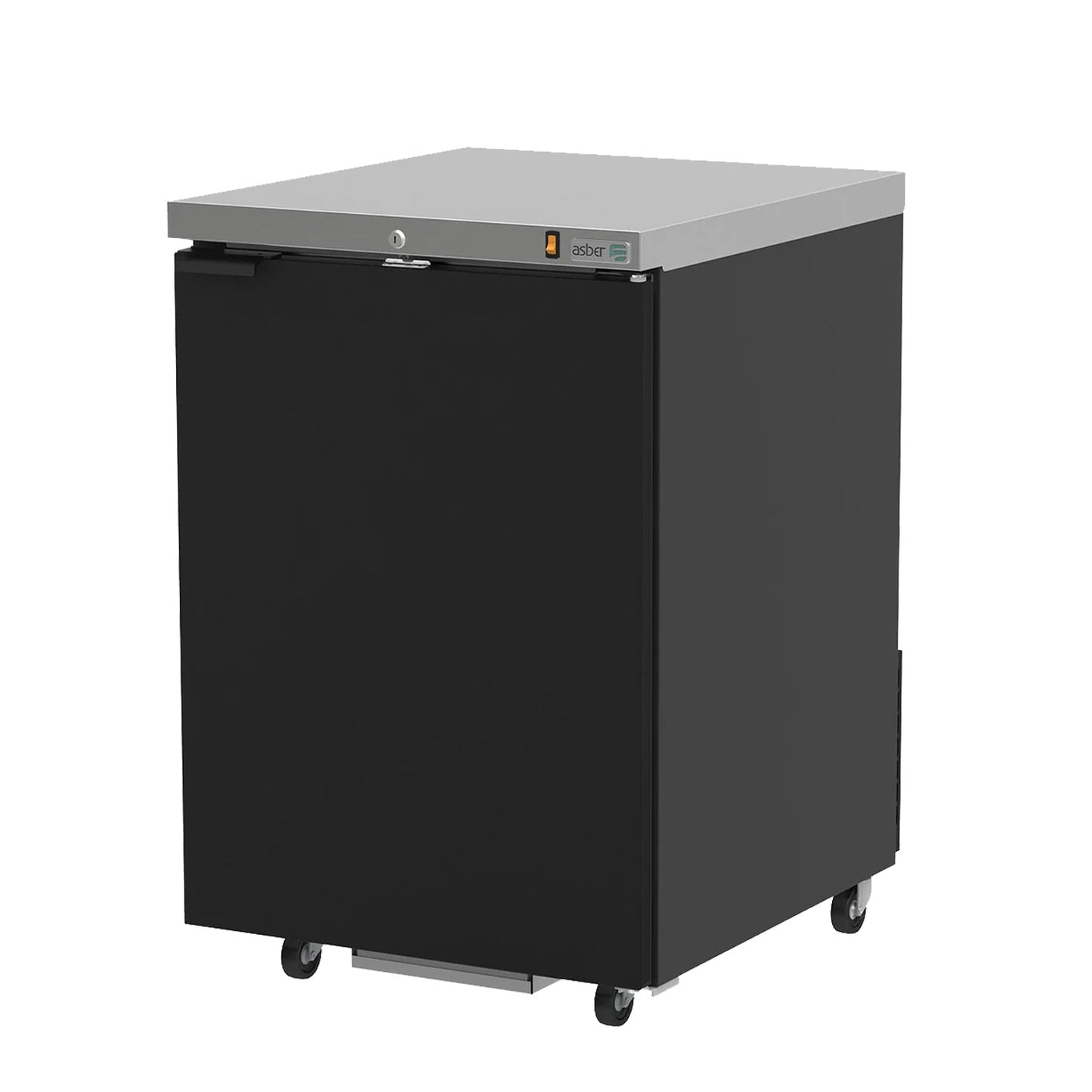 REFRIGERADOR DE CONTRA BARRA EN VINYL NEGRO - 1 PUERTA SOLIDA - CERRADURA EN PUERTA + LUZ INT.