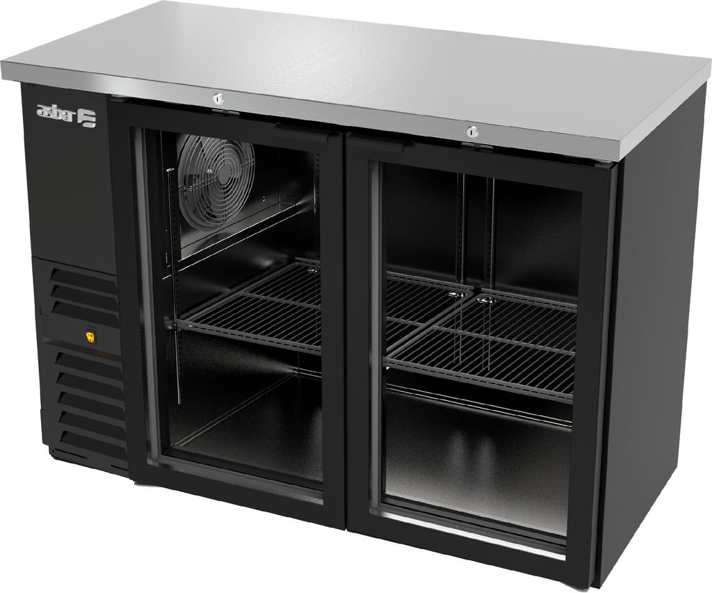 REFRIGERADOR DE CONTRA BARRA EN VINYL NEGRO - 2 PUERTAS DE CRISTAL - CERRADURAS EN PUERTAS - LUZ INT. SLIM LINE