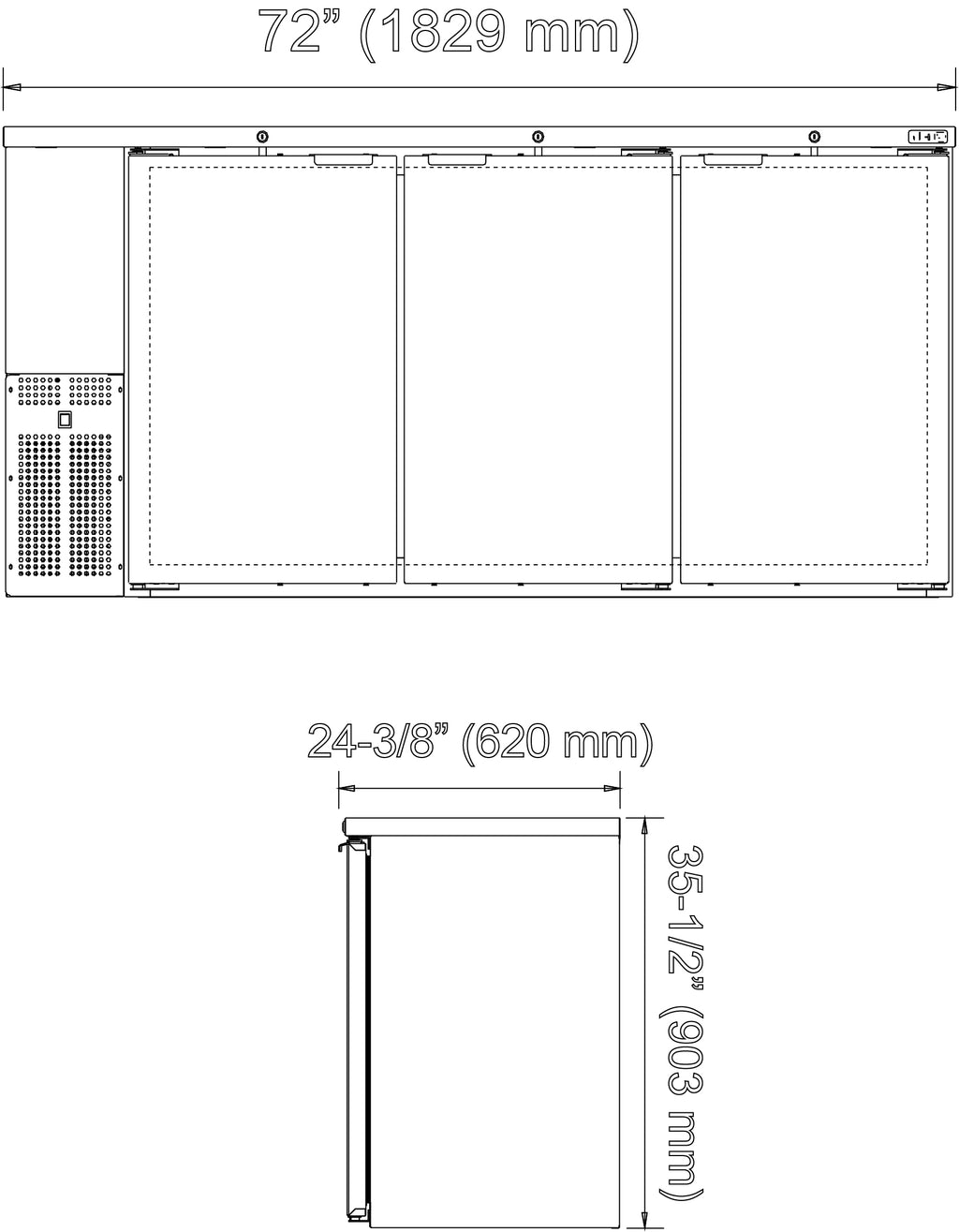 REFRIGERADOR DE CONTRA BARRA EN VINYL NEGRO - 3 PUERTAS SOLIDAS - CERRADURAS EN PUERTAS - LUZ INT. SLIM LINE
