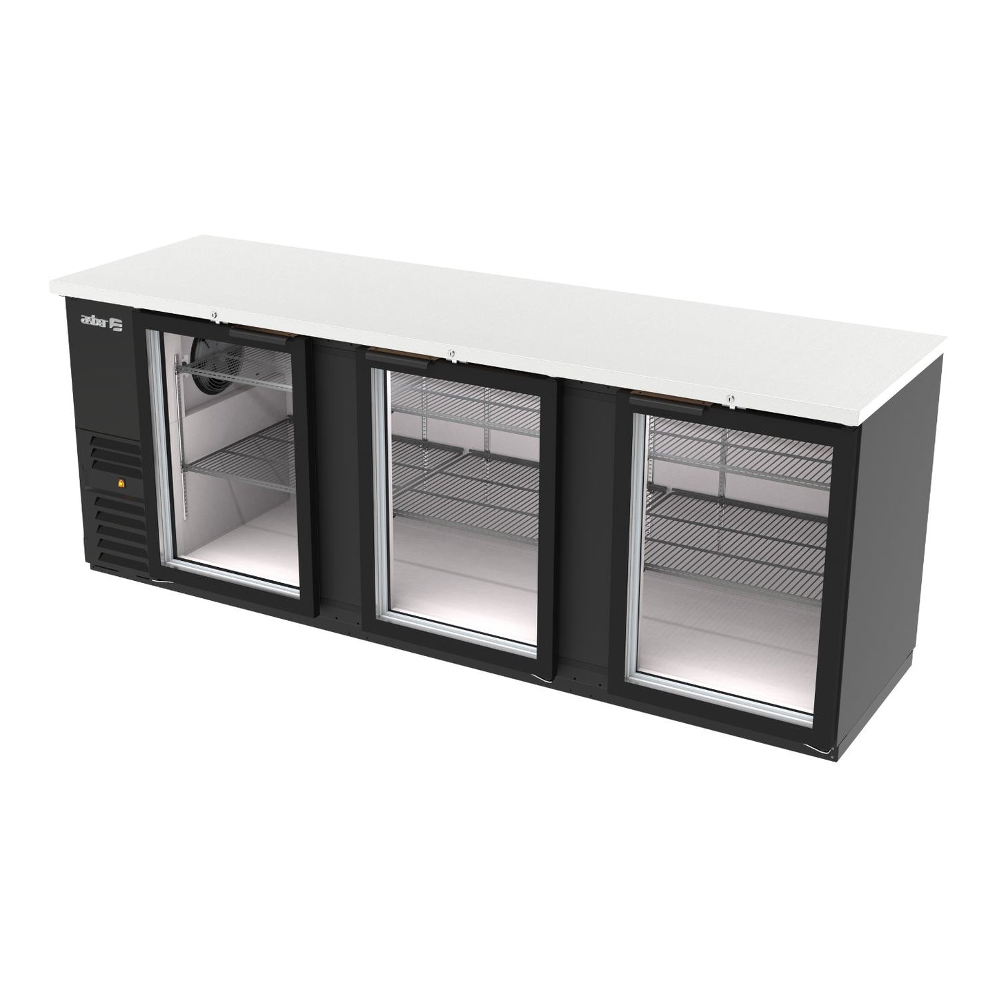 REFRIGERADOR DE CONTRA BARRA EN VINYL NEGRO - 3 PUERTAS DE CRISTAL - CERRADURAS EN PUERTAS + LUZ INT.