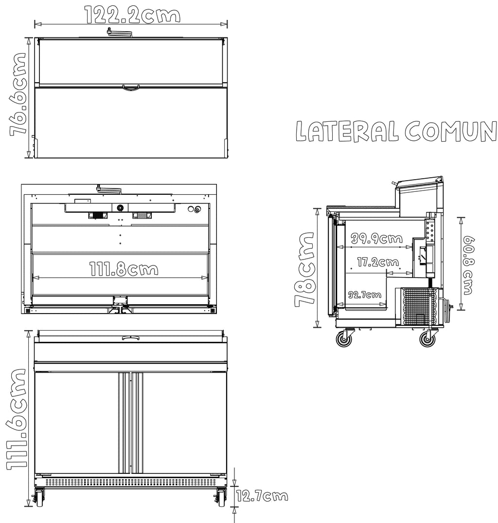 MESA REFRIG. DE PREP. - PIZZAS. TABLA DE CORTE DE 18"