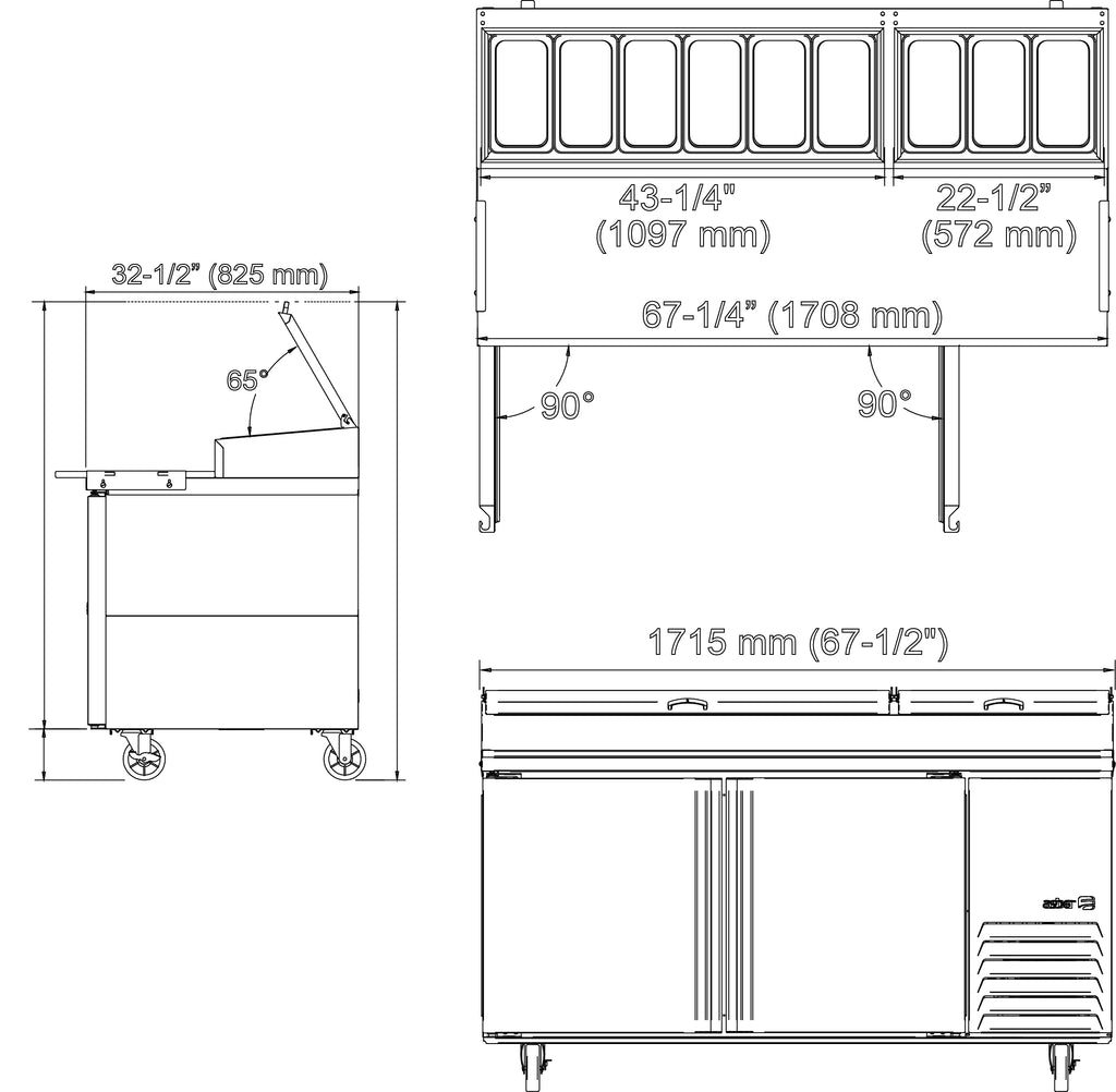MESA REFRIG. DE PREP. - PIZZAS. TABLA DE CORTE DE 19". 2 CAJONES + 1 PUERTA. PREMIUM LINE. NUEVO LANZAMIENTO. PRECIO EN PROMOCIÓN