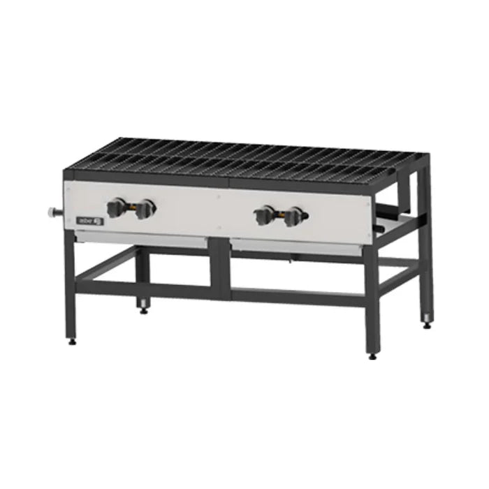 FOGON DE PISO A GAS DE 2 SECCIONES, CONSTRUCCION EXT. E INT. EN LAMINA DE ACERO COLOR NEGRO. COMMERCIAL LINE