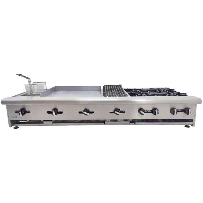 4 FUEGOS ABIERTOS + ASADOR 12" + PLANCHA 24" + GRATINADOR + FREIDORA. COMMERCIAL LINE