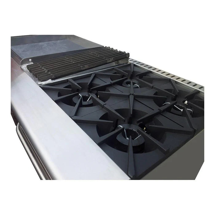 4 FUEGOS ABIERTOS + ASADOR 12" + PLANCHA 24" + HORNO+ GRATINADOR + FREIDORA. COMMERCIAL LINE