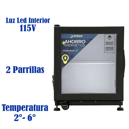 Refrigerador Vertical 1 Puerta Cristal Luz Led 115V. 1/10 HP Imbera Bvc01-E1