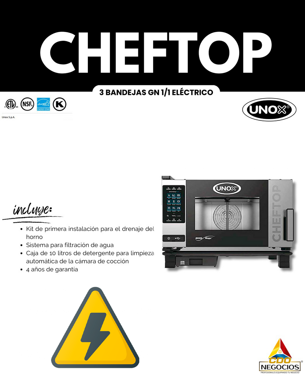 Horno Cheftop Unox 3 Bandejas Eléctrico XEVC-0311