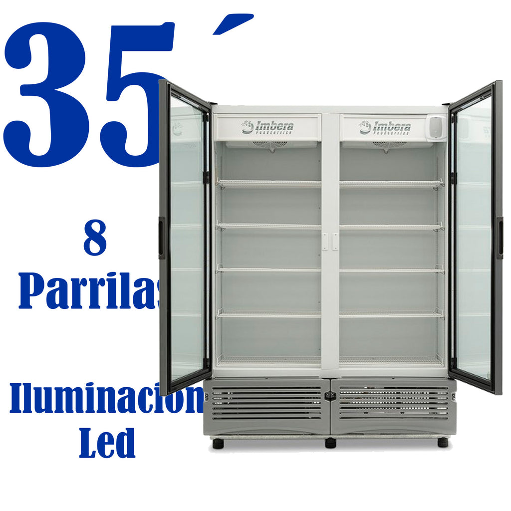 Refrigerador Vertical 2 Puertas Cristal Luz Led 115V. 1/2 HP Imbera G342 2P