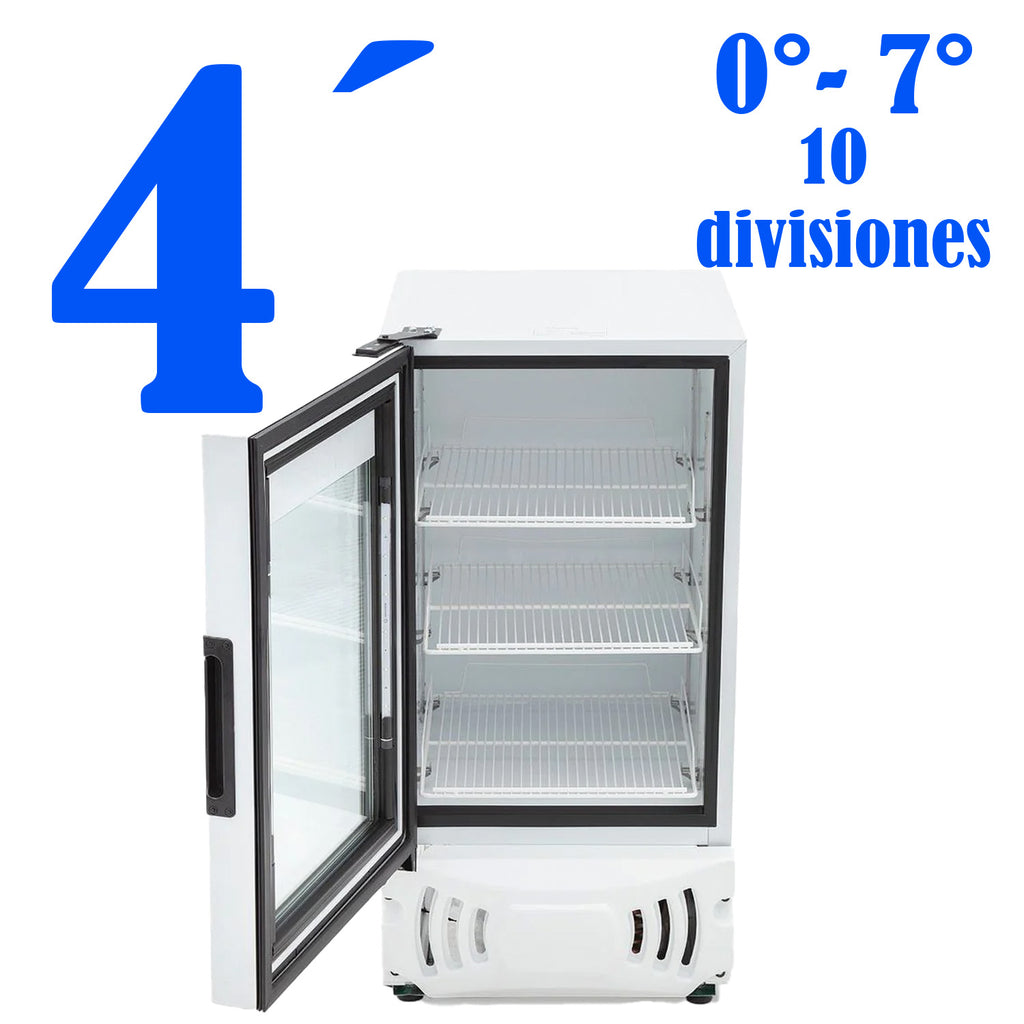 Congelador Vertical 1 Puerta Cristal 4 Pies Luz Led 1/6 HP Imbera Vf04