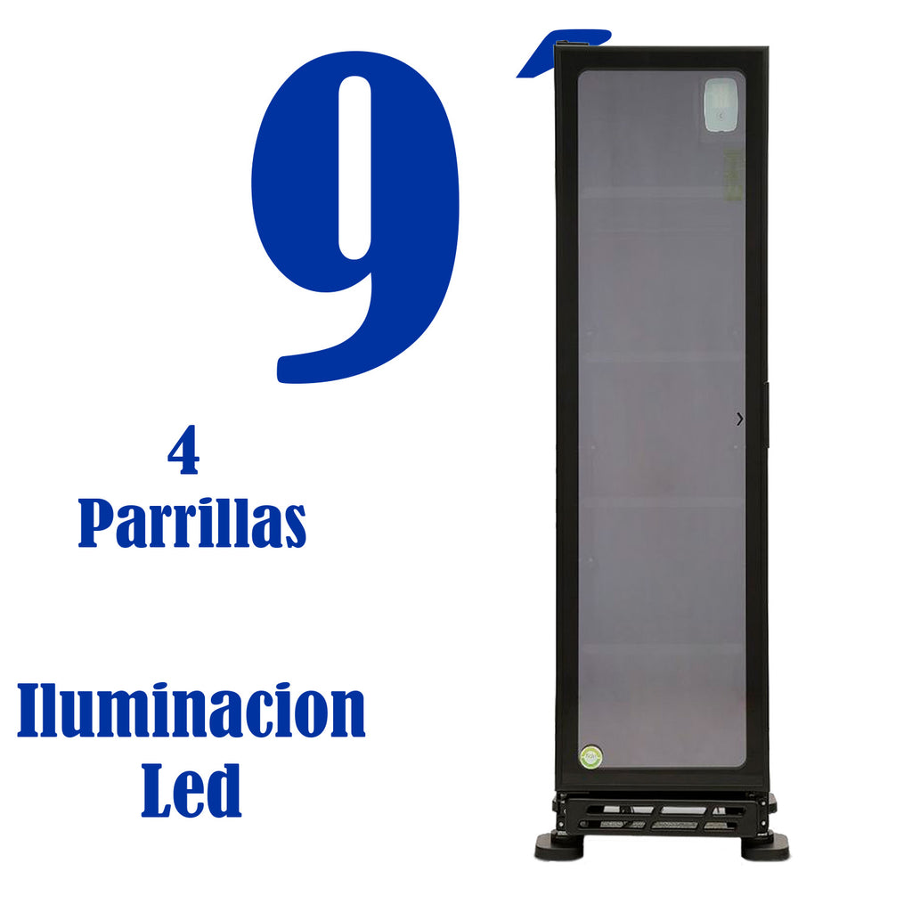Refrigerador Vertical Cobalt Puerta Cristal Luz Led 9 Pies 1/4 HP mbera VL100 C
