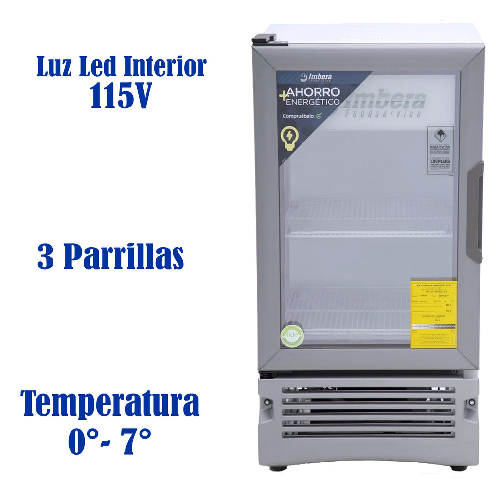 Refrigerador Vertical 4 pies, 1 Puerta Cristal Luz Led 115 V. 1/6 HP Imbera VR04D