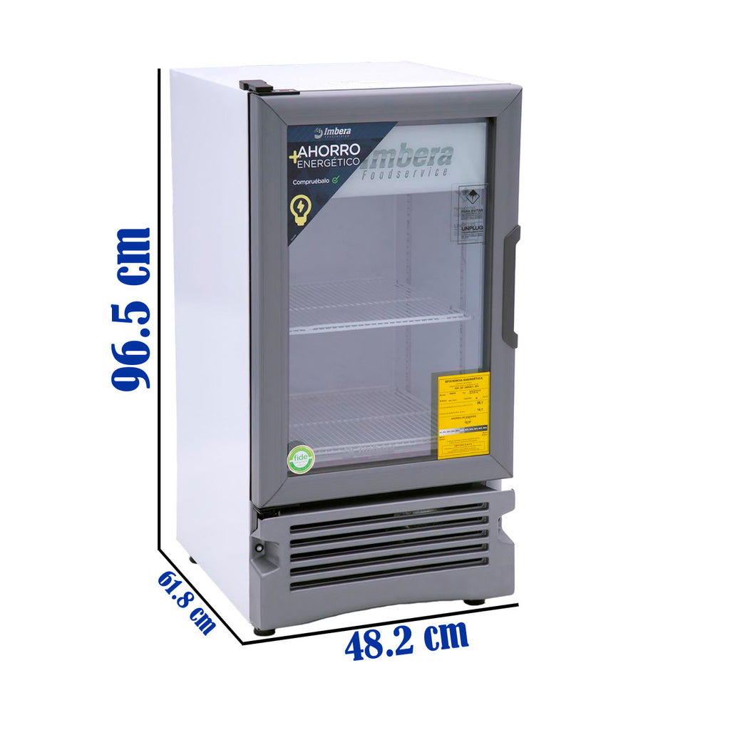 Refrigerador Vertical 4 pies, 1 Puerta Cristal Luz Led 115 V. 1/6 HP Imbera VR04D