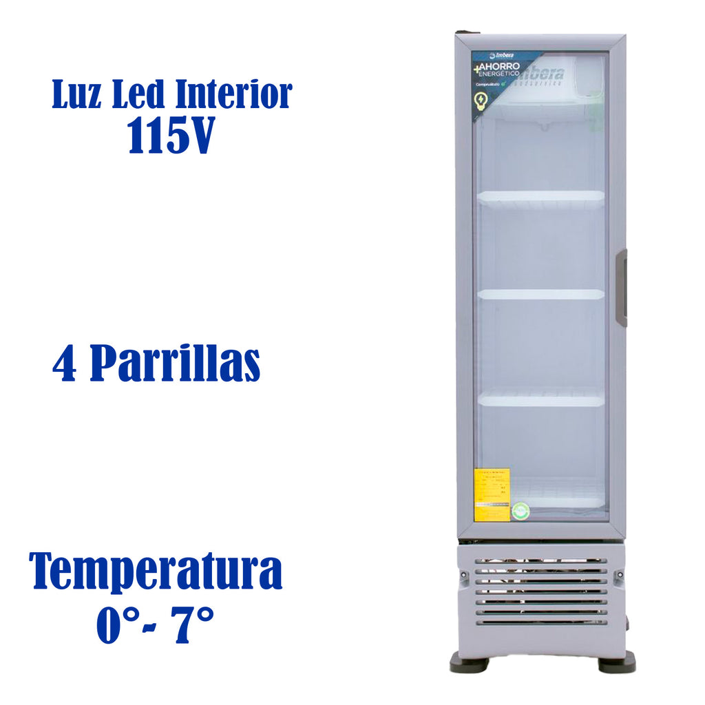 Refrigerador Vertical 1 Puerta Cristal Luz Led 115V. 1/6 HP Imbera VR80
