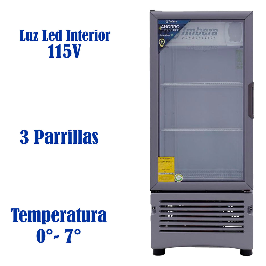 Refrigerador Vertical 1 Puerta Cristal Luz Led 115V. 1/6 HP Imbera Vr09