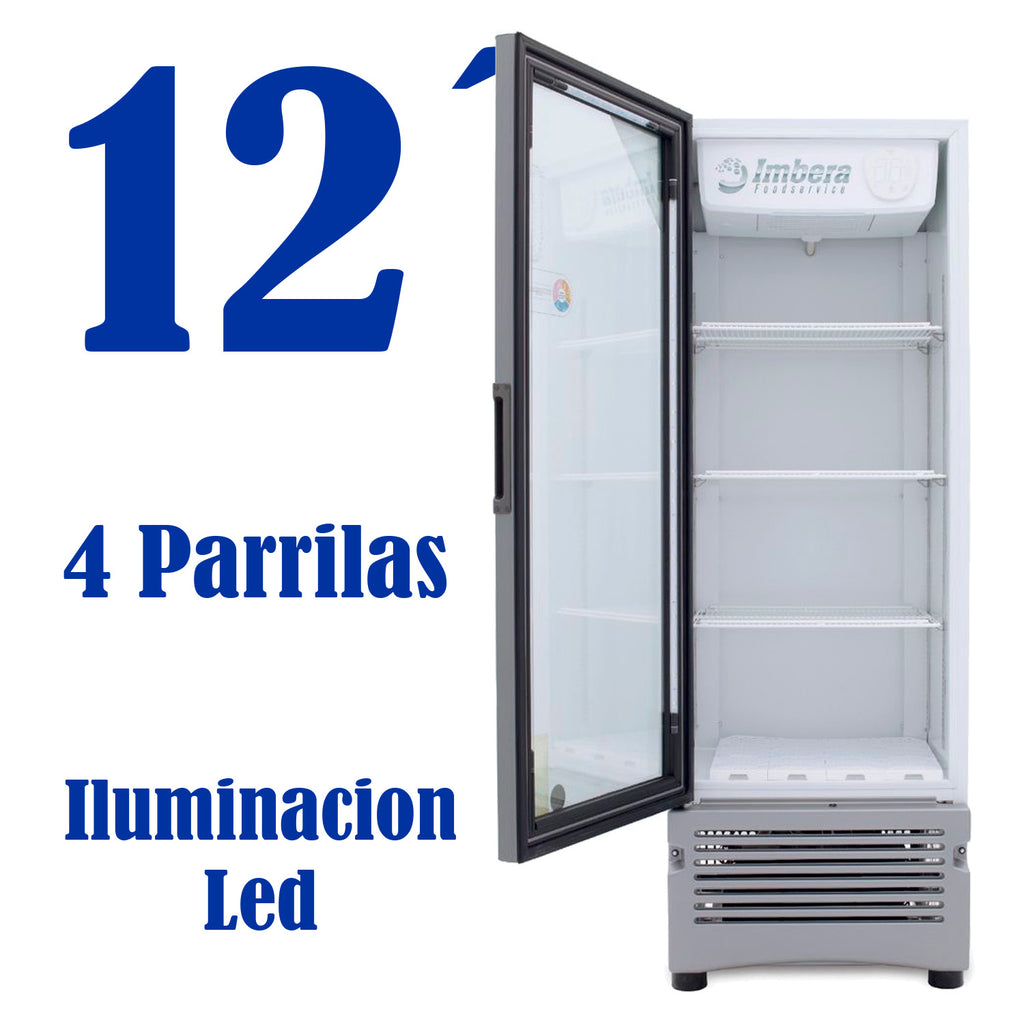 Refrigerador Vertical 1 Puerta Cristal Luz Led 115V. 1/4 HP Imbera Vr12