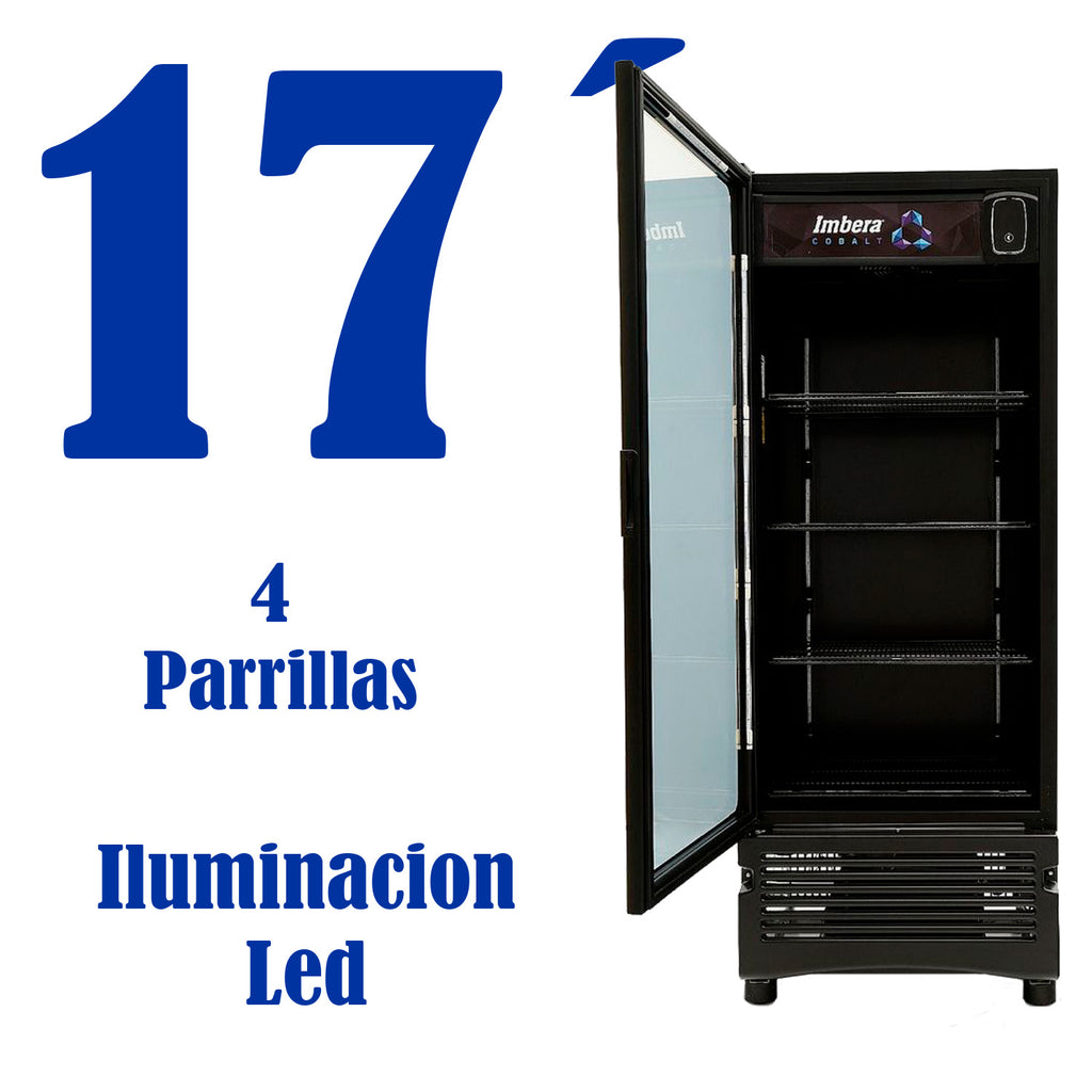 Refrigerador Vertical Cobalt 1 Puerta Cristal Luz Led 115V. 1/4 HP Imbera Vr17C