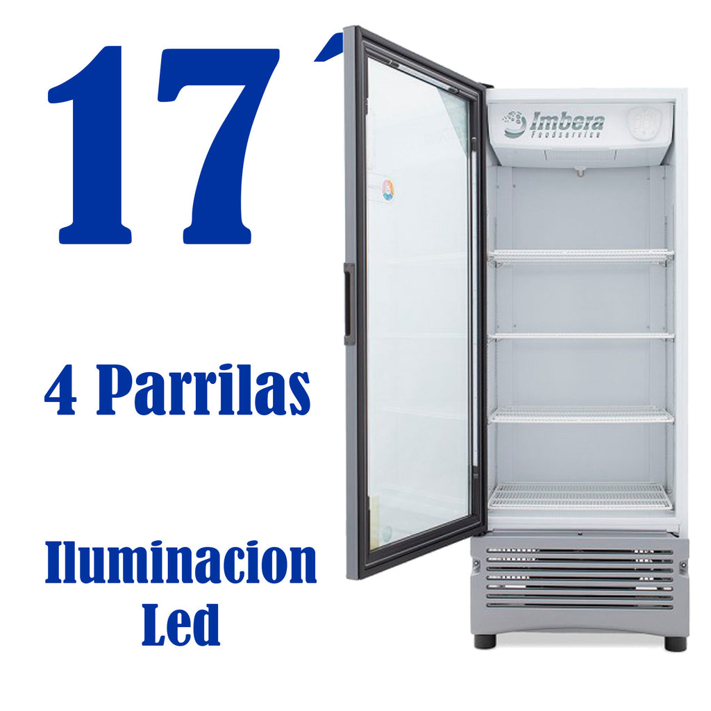 Refrigerador Vertical 1 Puerta Cristal Luz Led 115 V. 1/4 HP Imbera Vr17