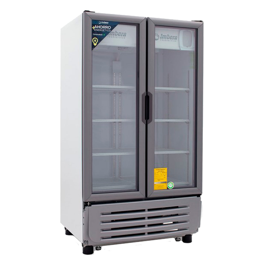 Refrigerador Vertical 2 Puertas Cristal Luz Led 115V. 1/4 HP Imbera Vr19