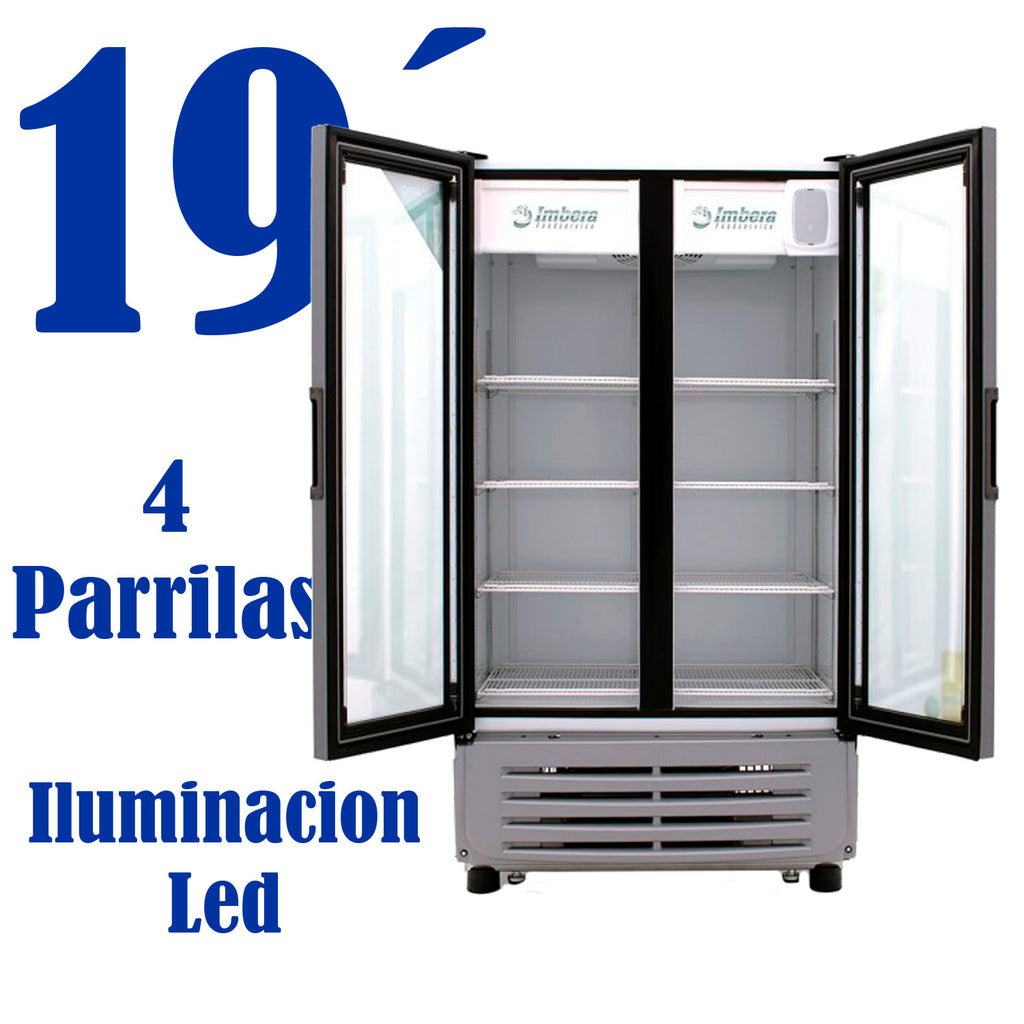 Refrigerador Vertical 2 Puertas Cristal Luz Led 115V. 1/4 HP Imbera Vr19