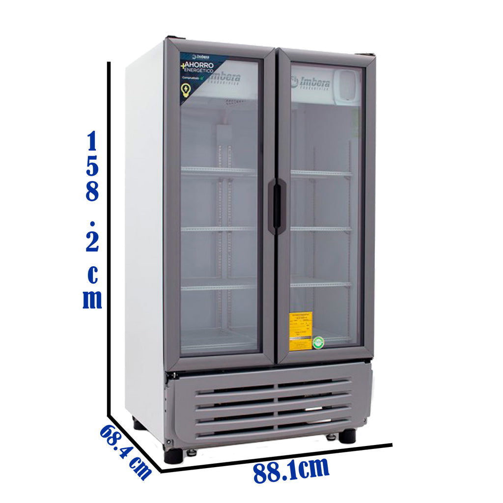Refrigerador Vertical 2 Puertas Cristal Luz Led 115V. 1/4 HP Imbera Vr19