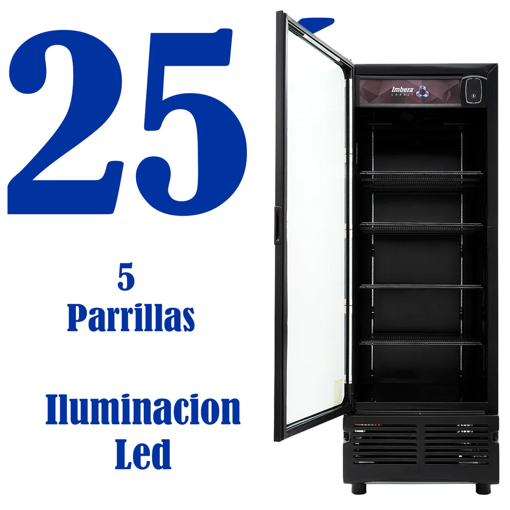 Refrigerador Vertical Cobalt 1 Puerta Cristal Luz Led 115V. 1/4 HP Imbera Vr25