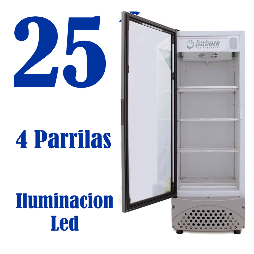 Refrigerador Vertical 1 Puerta Cristal Luz Led 115V. 3/8 HP Imbera Vr25