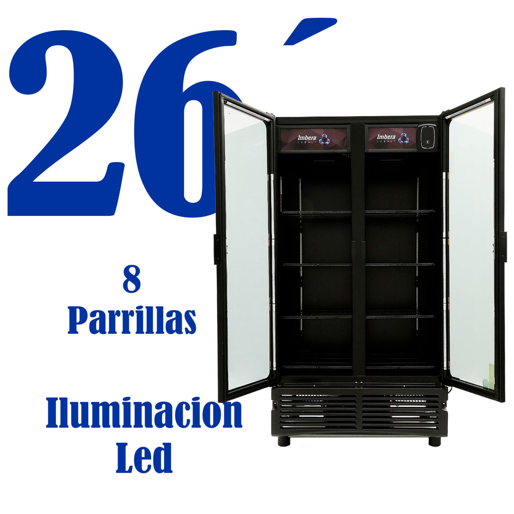Refrigerador Vertical Cobalt 2 Puertas Cristal Luz Led 115V. 3/8 HP Imbera Vr26