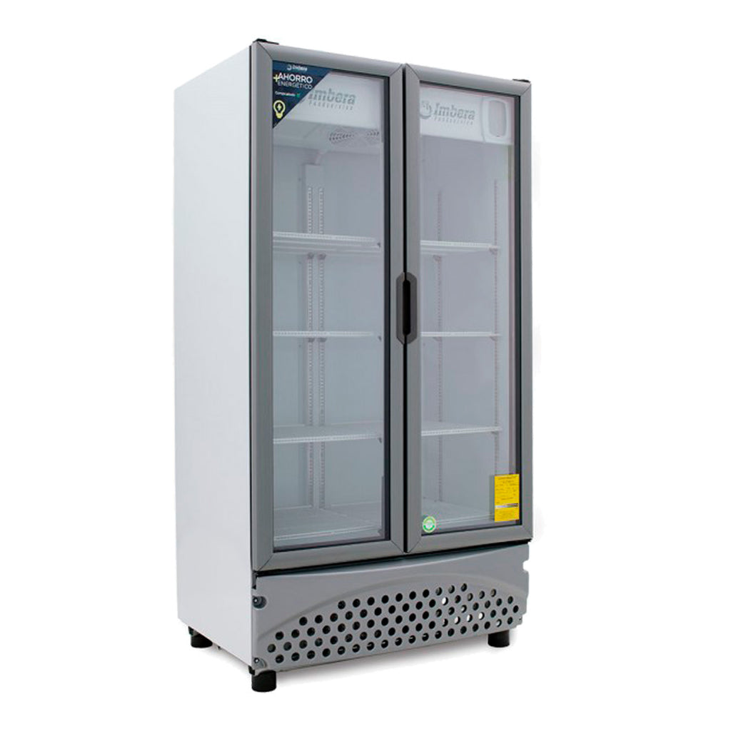 Refrigerador Vertical 2 Puertas Cristal Luz Led 115V. 3/8 HP Imbera VRD26