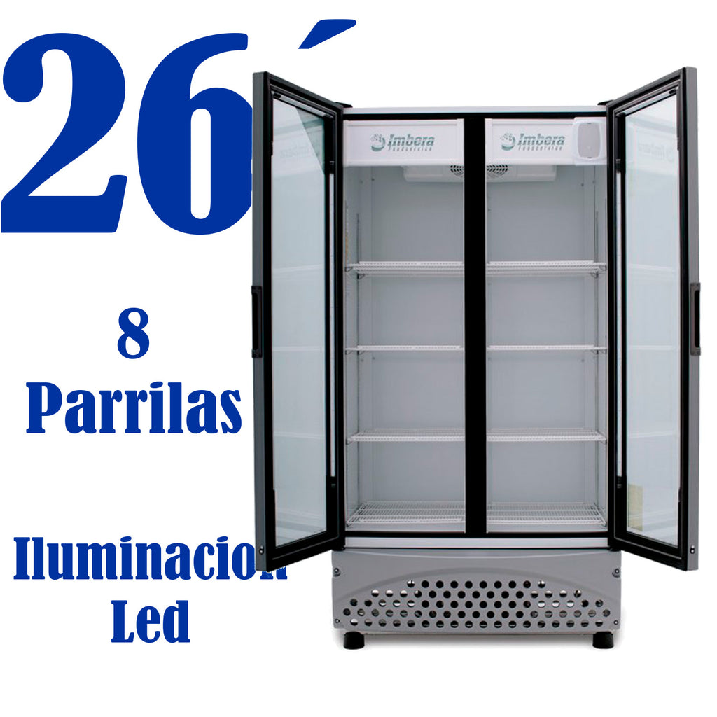 Refrigerador Vertical 2 Puertas Cristal Luz Led 115V. 3/8 HP Imbera VRD26