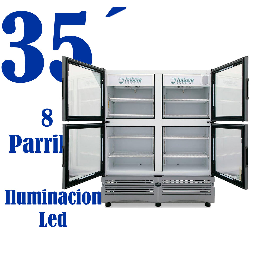 Refrigerador Vertical 4 Puertas Cristal Luz Led 115V. 3/8 HP Imbera Vrq35