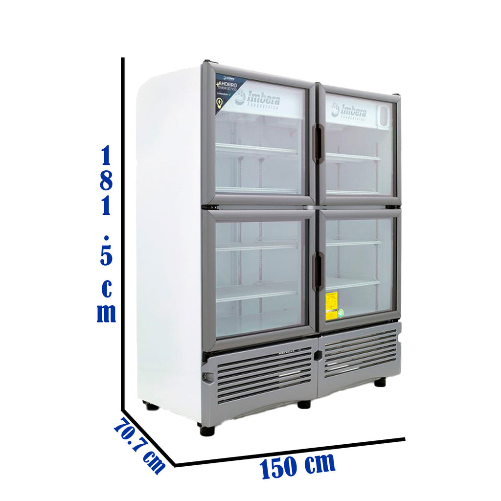 Refrigerador Vertical 4 Puertas Cristal Luz Led 115V. 3/8 HP Imbera Vrq35