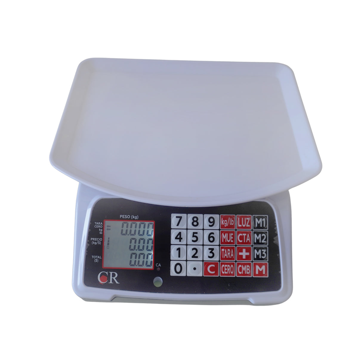 Bascula comercial Peso, Precio y Total de 20 kg.a 2g. de precisión, plato y carcasa en plástico ABS. Plato fijo disponible en color: Negro y Blanco.