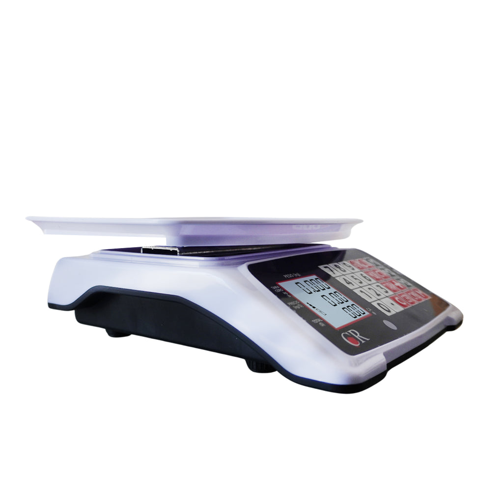 Bascula comercial Peso, Precio y Total de 20 kg.a 2g. de precisión, plato y carcasa en plástico ABS. Plato fijo disponible en color: Negro y Blanco.