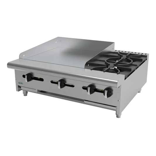 Parrilla a Gas de 2 Fuegos Abiertos + Plancha 24" Acero Inoxidable Asber AEM-G24-B2-36-H